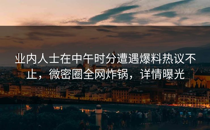 业内人士在中午时分遭遇爆料热议不止，微密圈全网炸锅，详情曝光