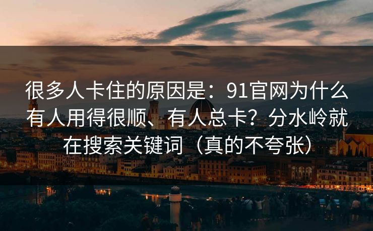 很多人卡住的原因是：91官网为什么有人用得很顺、有人总卡？分水岭就在搜索关键词（真的不夸张）
